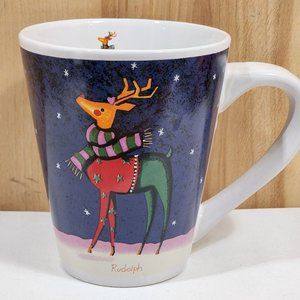 Certified International  Rudolph Reindeer Dressed Coffee Mug 5" Rebecca Reugger